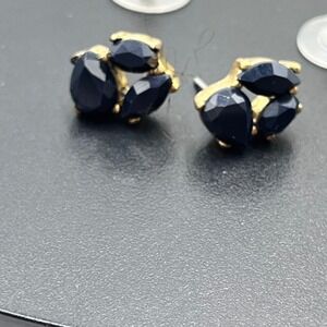 J. Crew Triple Rhinestone Navy Blue Opaque Stud Gold Tone Geometric Earrings